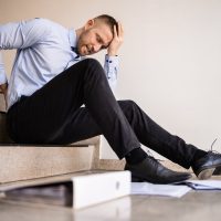 Fall And Fall Injury Accident At Workplace. Man Fell Down Stairs