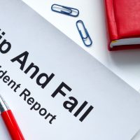 Slip and fall accident report and a notepad.