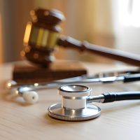 Symbolic image of a gavel and stethoscope representing medical malpractice and legal justice